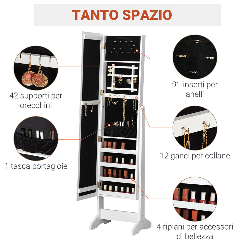 Armadio Portagioie a Specchio 35,5x30x142,5 cm Inclinazione Regolabile Bianco