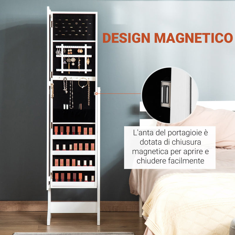 Armadio Portagioie a Specchio 35,5x30x142,5 cm Inclinazione Regolabile Bianco