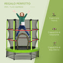Trampolino Tappeto Elastico per Bambini Ø140x160 cm in Metallo Verde e Nero