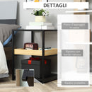 Tavolino da Caffè 3 Ripiani 40x40x55 cm in Acciaio Legno e Vetro Nero