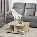 Tavolino da Caffè 2 Cassetto 2 Mensole 70x70x35 cm con Ruote in Legno