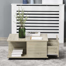 Tavolino da Caffè 2 Cassetto 2 Mensole 70x70x35 cm con Ruote in Legno