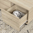 Tavolino da Caffè 2 Cassetto 2 Mensole 70x70x35 cm con Ruote in Legno