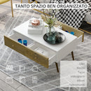 Tavolino Basso 4 Cassetti 100x53,5x45 cm in Truciolare e Legno di Faggio Bianco