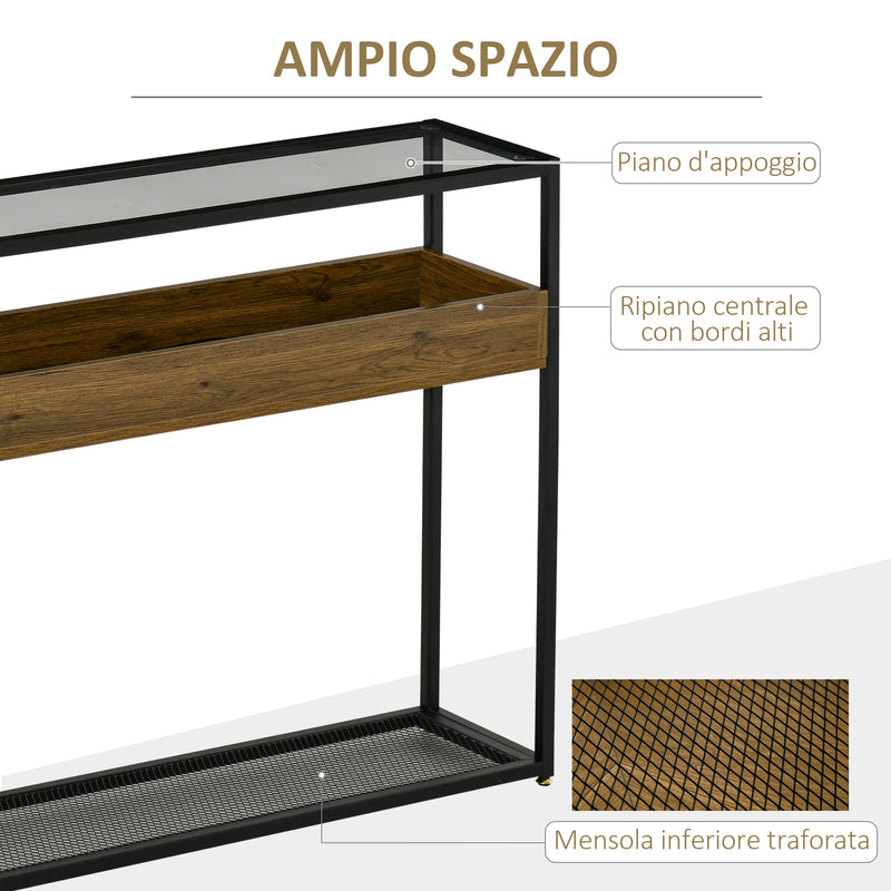 Tavolo Consolle Ingresso 108x28x85 cm in Acciaio e Legno Marrone Rustico