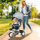 Passeggino Triciclo 100x48x106 cm con Sedile Girevole 360° Grigio