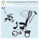 Passeggino Triciclo 100x48x106 cm con Sedile Girevole 360° Grigio