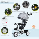 Passeggino Triciclo 100x48x106 cm con Sedile Girevole 360° Grigio