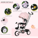 Passeggino Triciclo 100x48x106 cm con Sedile Girevole 360° Rosa