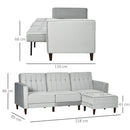 Divano Letto 3 Posti 218x85x86 cm con Poggiapiedi e Schienale Reclinabile in Tessuto Effetto Velluto Grigio Chiaro