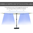 Ombrellone Doppio a 12 Stecche 455x265x238 cm con Base a Croce e Manovella in Acciaio e Poliestere Beige      