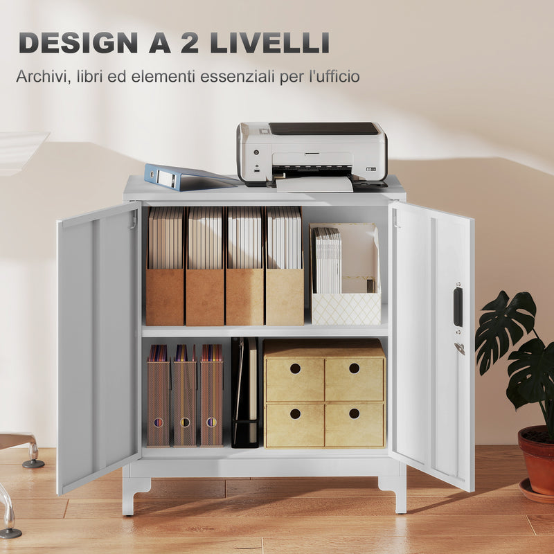 Armadietto Portadocumenti 80x35x91 cm con 2 Ante e Chiavi in Metallo Bianco  