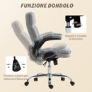 Sedia da Ufficio Operativa Massaggiante a 4 Punti con Riscaldamento e Braccioli Ribaltabili  in Tessuto Effetto Lino Grigio  