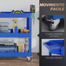 Carrello Porta Attrezzi a 3 Livelli 83x35,3x76 cm con Bordi Alti e 4 Ruote Girevoli in Acciaio Blu      