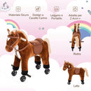 Cavallo per Bambini 2+ Anni 55x23x60 cm con 4 Rotelle Suoni Poggiapiedi Capacità 60 kg in Peluche Marrone      