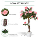 Pianta Finta di Rosa da 21 Fiori Ø18x90 cm con Vaso Riempito in Cemento e Muschio Rosa      