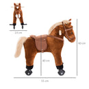 Cavallo per Bambini 2+ Anni 55x23x60 cm con 4 Rotelle Suoni Poggiapiedi Capacità 60 kg in Peluche Marrone      