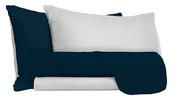 online Parure de Draps et Taies d'Oreiller Réversibles Bleu Foncé/Gris Clair