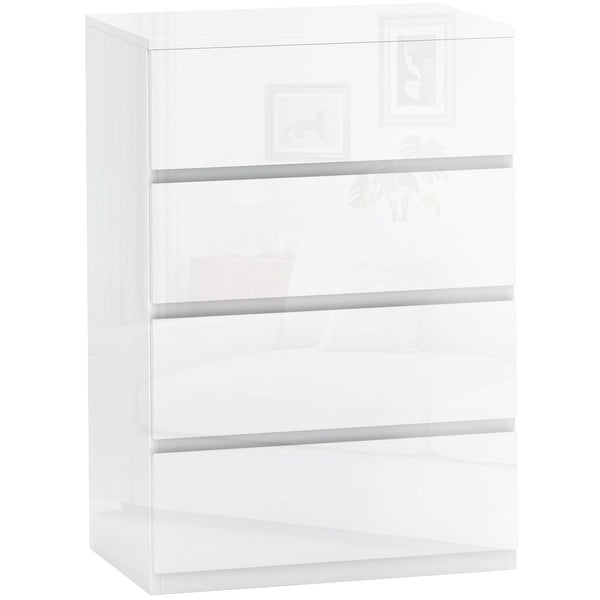 acquista Cassettiera 4 Cassetti 55x33x80 cm Design Moderno Antiribaltamento Bianco Lucido