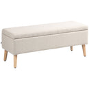Cassapanca Contenitore 110x39x45 cm Gambe in Legno di Caucciù Capacità 220 kg in Tessuto Effetto Lino Beige      