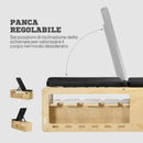 Panca Multifunzione con Schienale Regolabile Vano Contenitore Rack per Pesi ed Elastici in Legno      