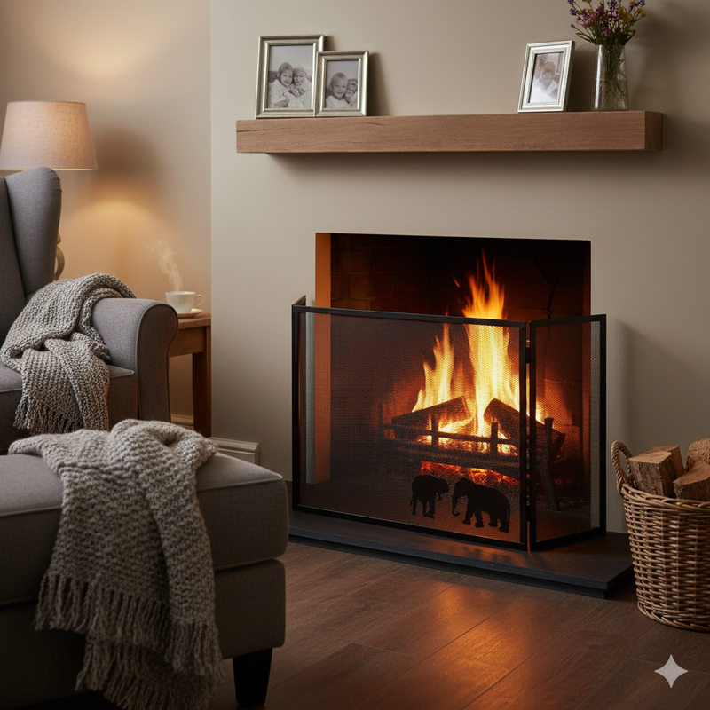 Parascintille con Antine 100x50 cm Decorazione Elefante in Ferro Verniciato Grigio Martellato