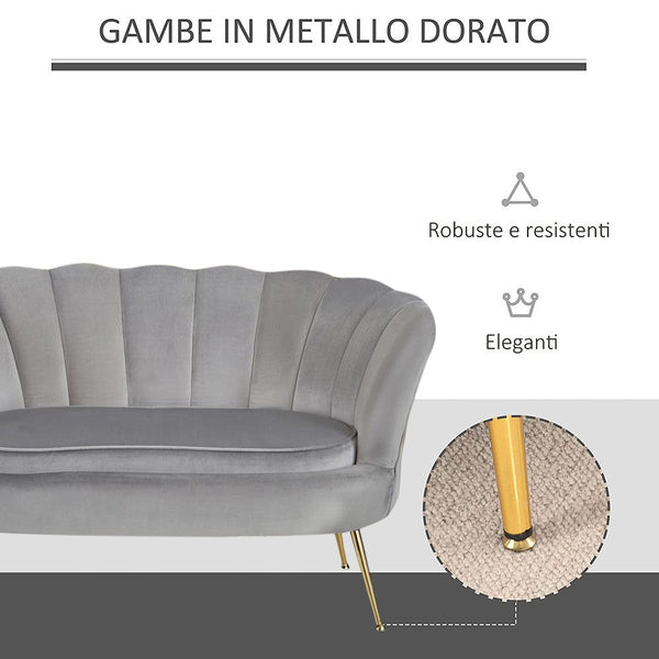 prezzo Canapé de salon 122x73x78 cm 2 places en velours assise coque Lola Gris