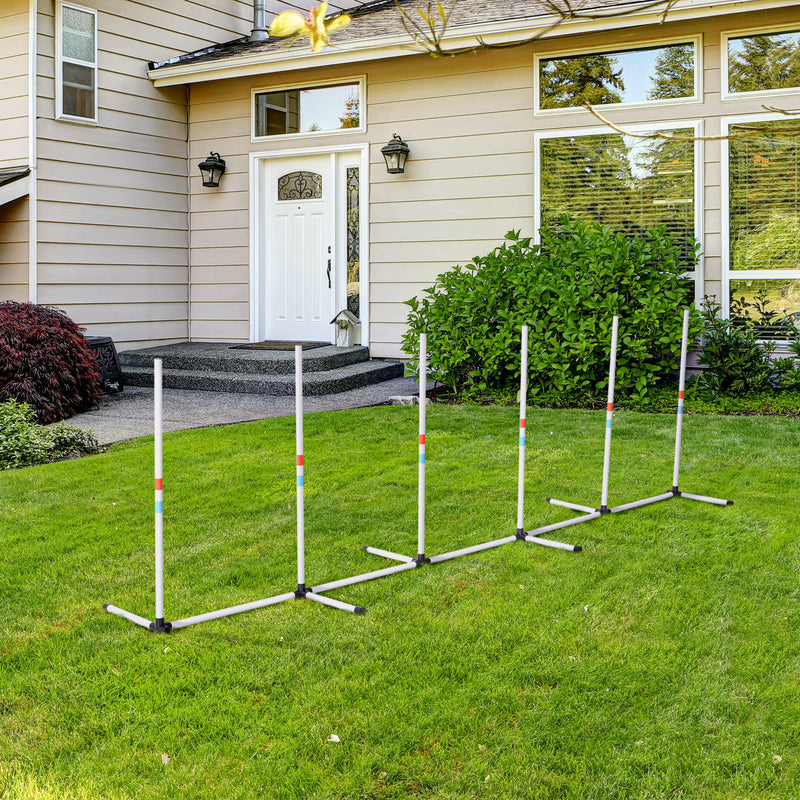 Set Addestramento Cani da Esterno con 6 Pali e Borsa di Trasporto Bianco