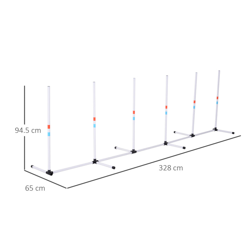 Set Addestramento Cani da Esterno con 6 Pali e Borsa di Trasporto Bianco