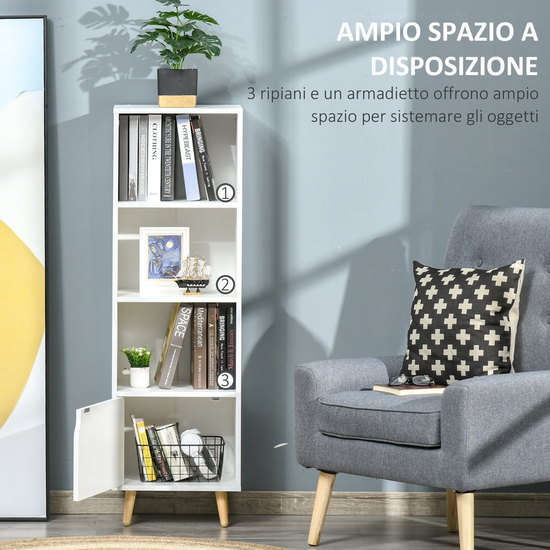 Libreria con 3 Ripiani e 1 Armadietto 40x30x129,5 cm in Legno Bianco