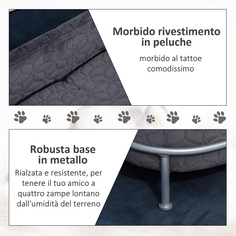 Divano per Cani e Gatti Imbottito 63,5x43x24,5 cm in Velluto con Base in Metallo Grigio Scuro