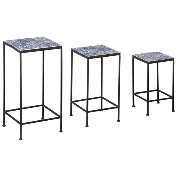 prezzo Lot de 3 cache-pots avec surface en céramique pour jardin et balcon en métal bleu et noir