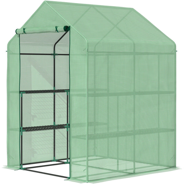 Serre de jardin avec étagères 143x138x190 cm en PE et porte enroulable verte sconto