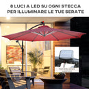 Ombrellone da Giardino Decentrato Ø2,95m con Led a Energia Solare Rosso Scuro