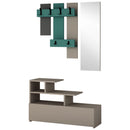 Mobile Ingresso 3 in 1 con Scarpiera Appendiabiti e Specchio Grigio e Turchese