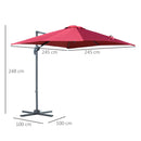 Ombrellone da Giardino Decentrato 2,45x2,45m con Rotazione 360° Rosso Scuro