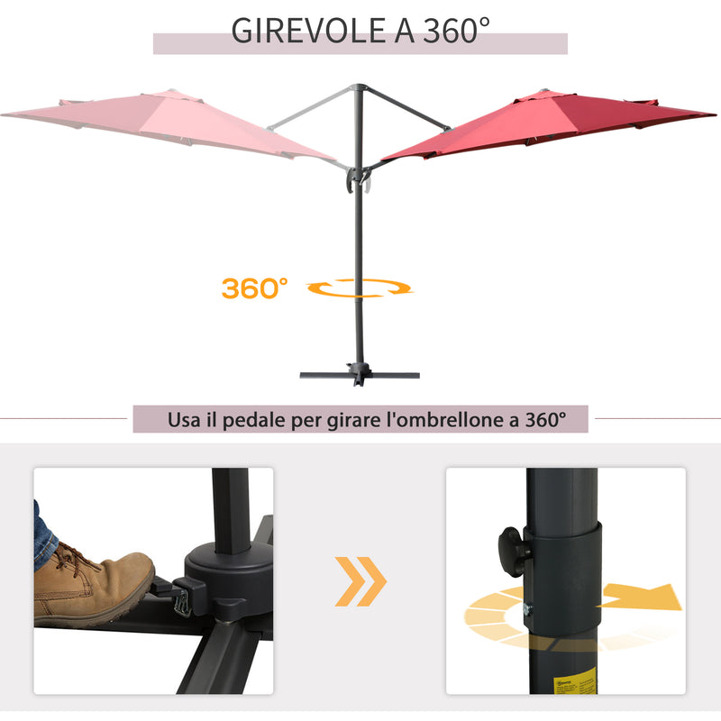 Ombrellone da Giardino Decentrato 2,45x2,45m con Rotazione 360° Rosso Scuro