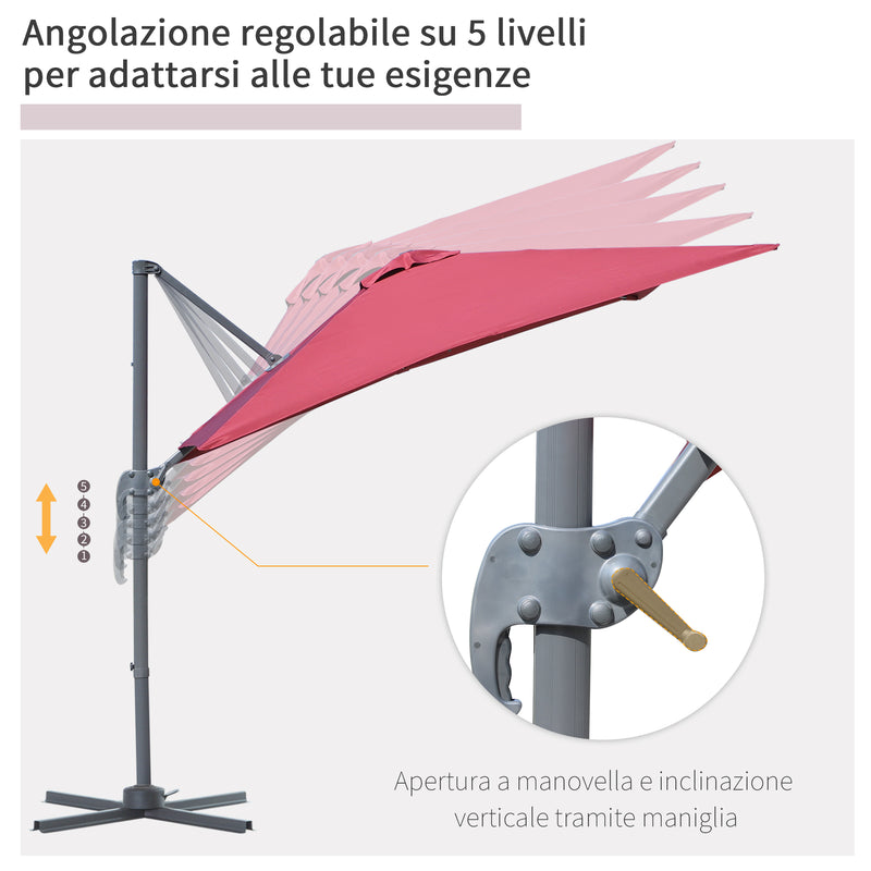 Ombrellone da Giardino Decentrato 2,45x2,45m con Rotazione 360° Rosso Scuro