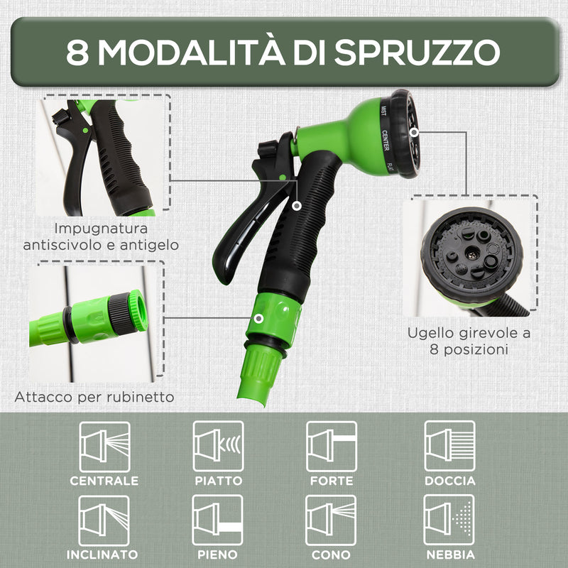 Tubo da Giardino Estensibile 15 m con Pistola Spray a 8 Funzioni Verde