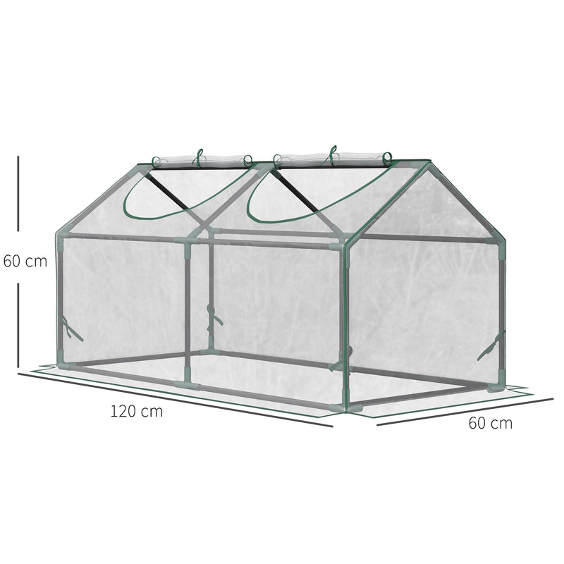 Mini Serra da Giardino con 2 Finestre 119x60x60 cm Copertura PVC Anti-UV Trasparente