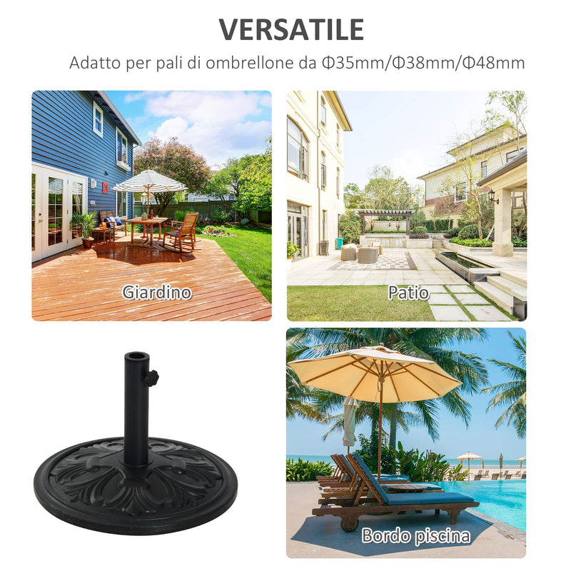 Base per Ombrellone da Giardino Ø48 cm in Plastica 13 Kg Nero