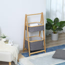 2 Cestini in Tessuto con Supporto Pieghevole 45x35x98 cm in Bambù Grigio