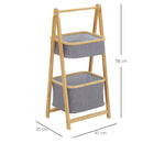 2 Cestini in Tessuto con Supporto Pieghevole 45x35x98 cm in Bambù Grigio