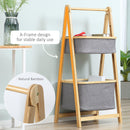 2 Cestini in Tessuto con Supporto Pieghevole 45x35x98 cm in Bambù Grigio