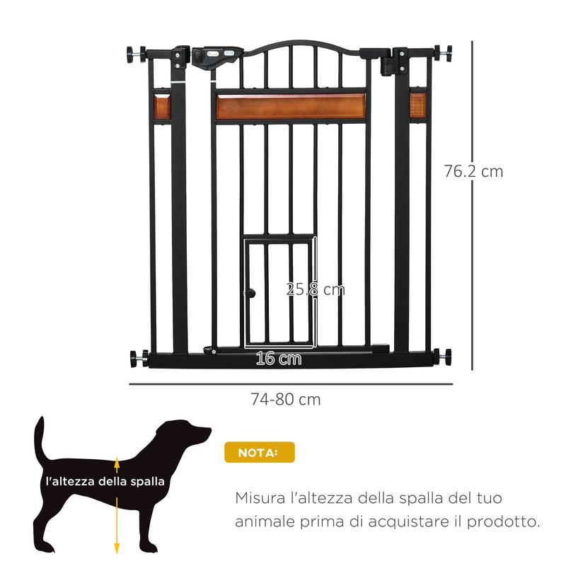 Cancelletto Sicurezza Regolabile per Cani 74-80 cm con Chiusura Automatica Nero