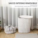 Cesto Portabiancheria 51x38x57 cm in Vimini con Coperchio e Sacco Interno Bianco