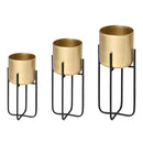 Set 3 Fioriere con Supporto in Metallo per Interni ed Esterni Oro
