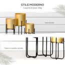 Set 3 Fioriere con Supporto in Metallo per Interni ed Esterni Oro