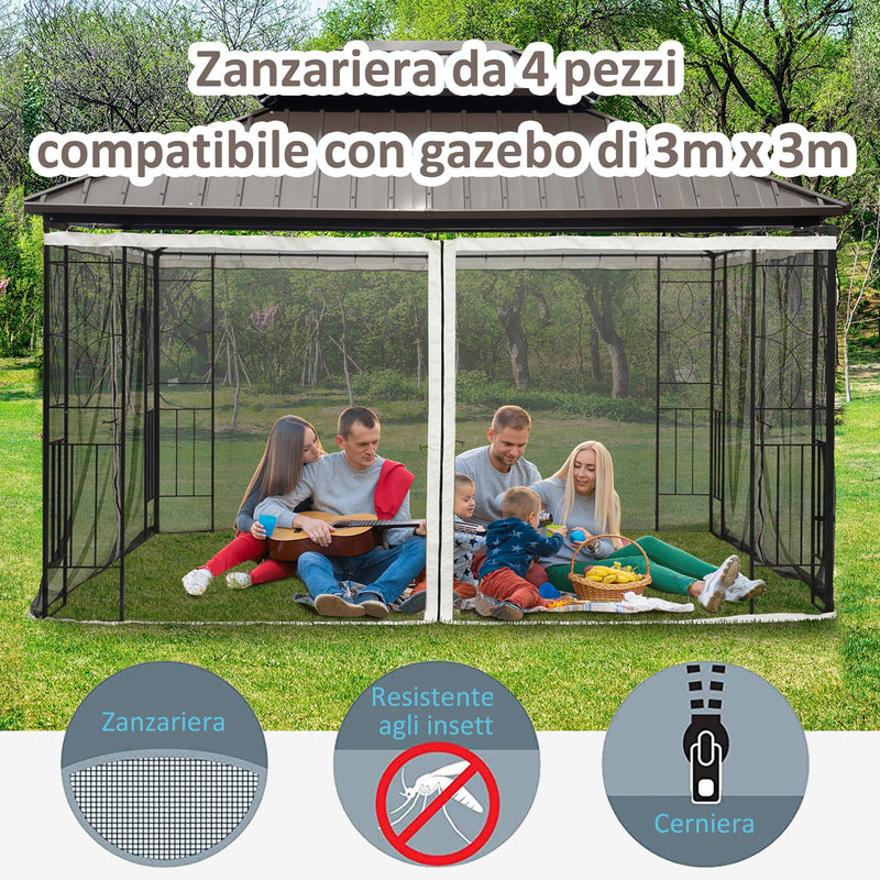 Zanzariera per Gazebo Tende di Ricambio Universale 302x207 cm con Cerniere Nero/Beige