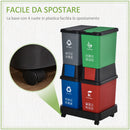 Pattumiera Differenziata 4 Bidoni  50X37,5x90 cm in plastica con Ruote Multicolore